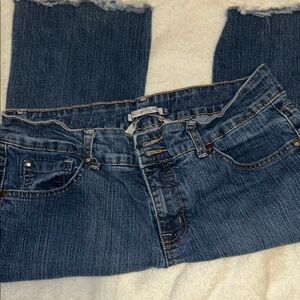 GAP Blue Flare Wide Leg Jeans with Distressed Hem